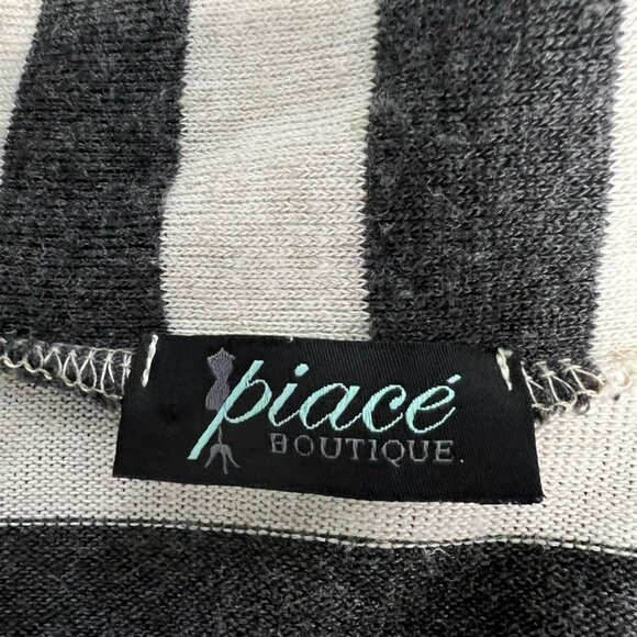 Piacé Boutique Womens Open Cardigan Gray Stripe Long Sleeve Elbow Patch Small - Picture 11 of 11